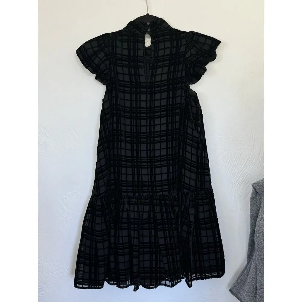 NEW Anthropologie Corey Lynn‎ Calter Mini Dress Holiday Plaid Black Ruffle Sz XS